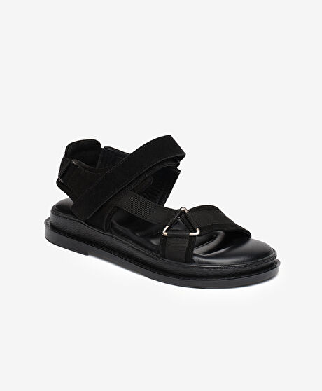 Kadın Siyah Süet Hakiki Deri Spor Sandalet