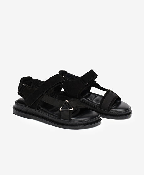 Kadın Siyah Süet Hakiki Deri Spor Sandalet