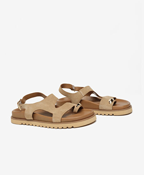 Kadın Deve Tüyü Süet Hakiki Deri Sandalet