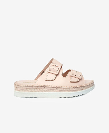 Kadın Pudra Hakiki Deri Comfort Terlik