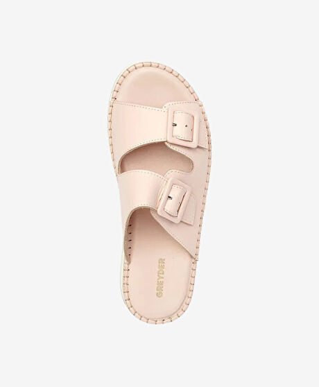 Kadın Pudra Hakiki Deri Comfort Terlik