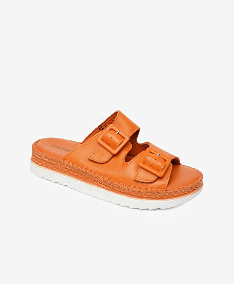 Kadın Turuncu Hakiki Deri Comfort Terlik