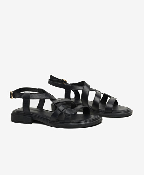 Kadın Siyah Hakiki Deri Sandalet