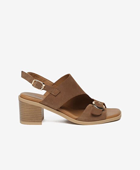 Kadın Sigaro Süet Hakiki Deri Topuklu Sandalet