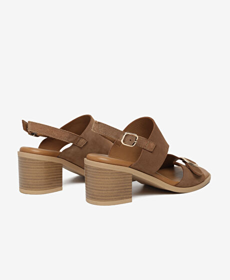 Kadın Sigaro Süet Hakiki Deri Topuklu Sandalet