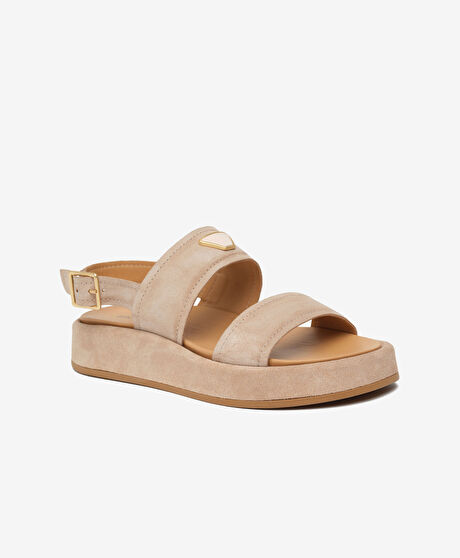 Kadın Bej Süet Hakiki Deri Sandalet