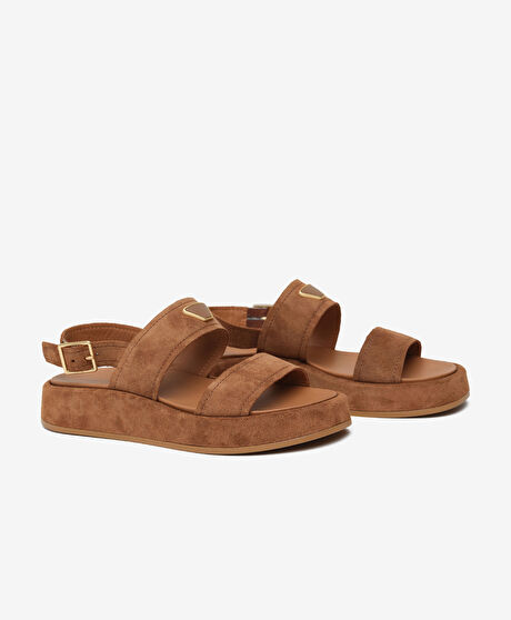 Kadın Taba Süet Hakiki Deri Sandalet