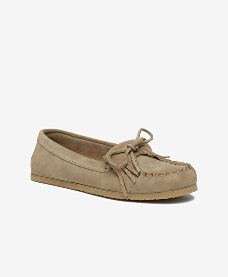 Kadın Bej Süet Hakiki Deri Loafer Ayakkabı