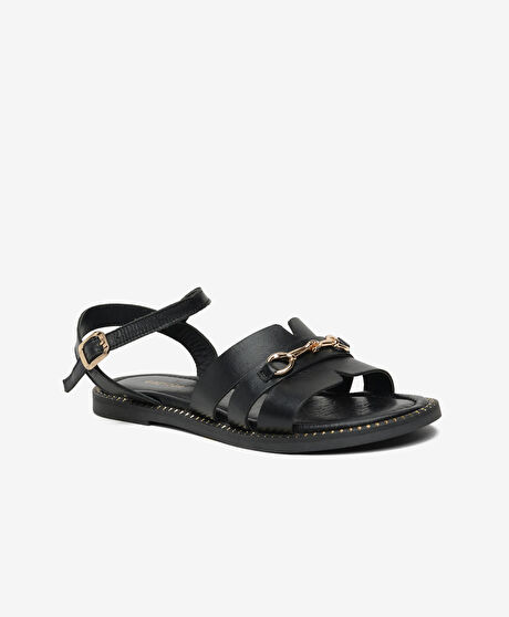 Kadın Siyah Hakiki Deri Sandalet