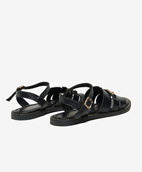 Kadın Siyah Hakiki Deri Sandalet