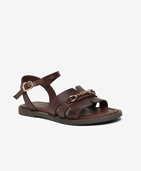 Kadın Kahverengi Hakiki Deri Sandalet