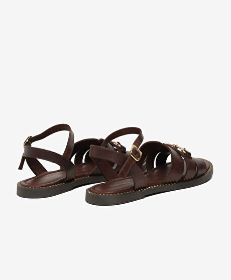 Kadın Kahverengi Hakiki Deri Sandalet