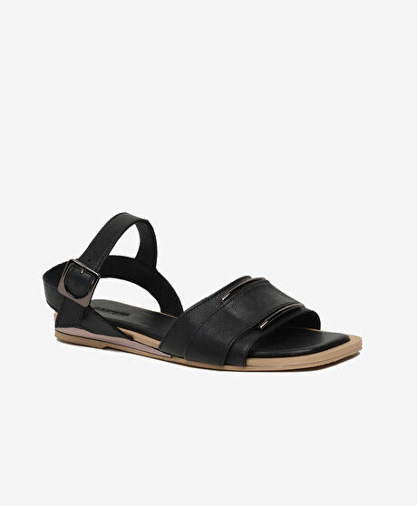 Kadın Siyah Hakiki Deri Sandalet