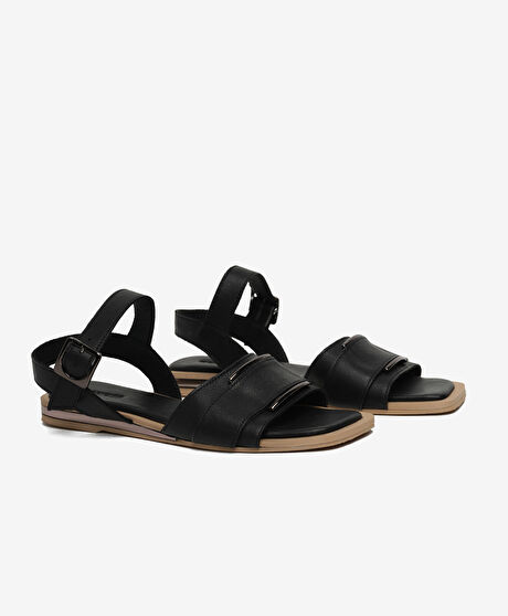 Kadın Siyah Hakiki Deri Sandalet