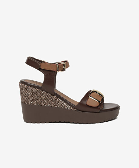 Kadın Kahverengi Hakiki Deri Topuklu Sandalet