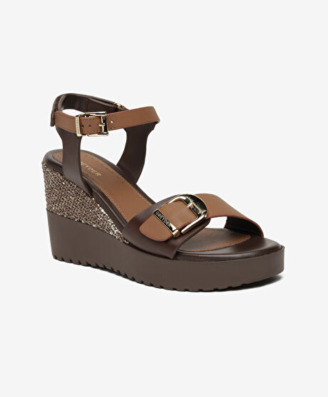 Kadın Kahverengi Hakiki Deri Topuklu Sandalet