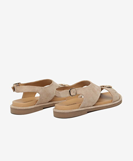 Kadın Bej Süet Hakiki Deri Sandalet