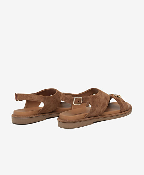 Kadın Taba Süet Hakiki Deri Sandalet