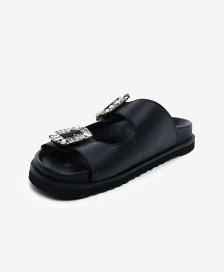 Kadın Siyah Hakiki Deri Terlik