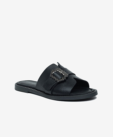 Kadın Siyah Hakiki Deri Terlik