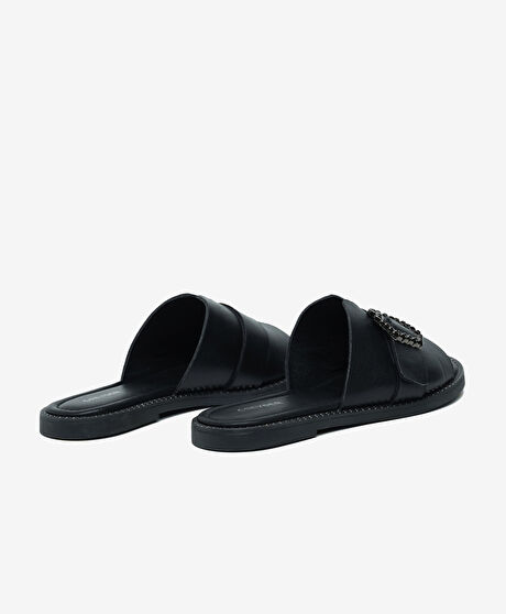 Kadın Siyah Hakiki Deri Terlik