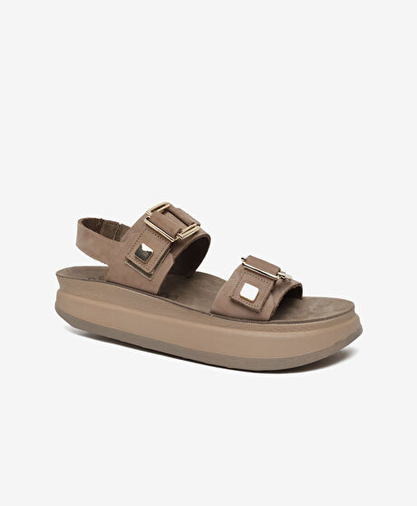 Kadın Kahverengi Nubuk Hakiki Deri Sandalet