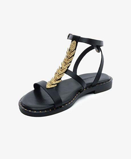 Kadın Siyah Hakiki Deri Sandalet