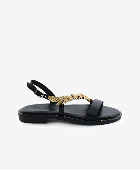 Kadın Siyah Hakiki Deri Sandalet