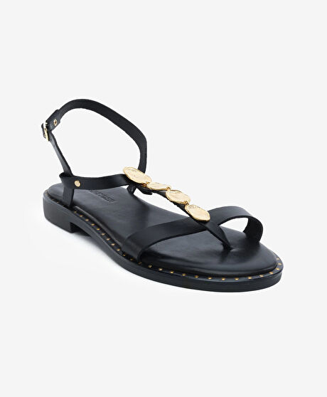 Kadın Siyah Hakiki Deri Sandalet