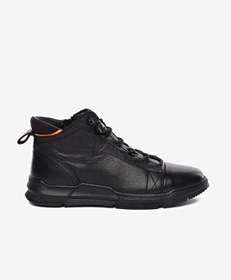 Erkek Siyah Hakiki Deri Sneaker Bot