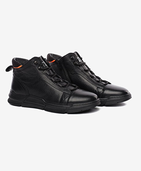 Erkek Siyah Hakiki Deri Sneaker Bot