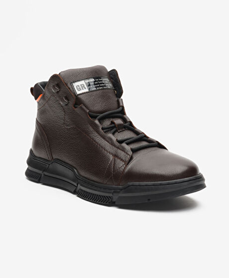 Erkek Kahverengi Hakiki Deri Sneaker Bot