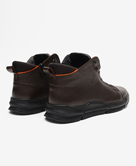 Erkek Kahverengi Hakiki Deri Sneaker Bot