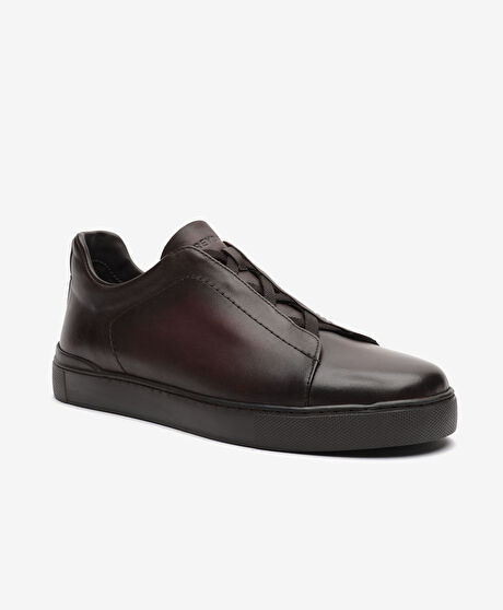 Erkek Kahverengi Hakiki Deri Sneaker Ayakkabı