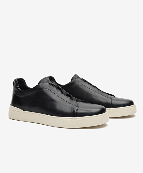 Erkek Siyah Hakiki Deri Sneaker Ayakkabı