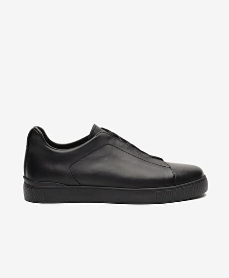 Erkek Siyah Hakiki Deri Sneaker Ayakkabı
