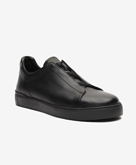 Erkek Siyah Hakiki Deri Sneaker Ayakkabı