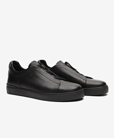 Erkek Siyah Hakiki Deri Sneaker Ayakkabı