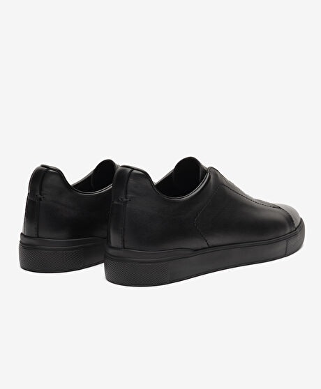 Erkek Siyah Hakiki Deri Sneaker Ayakkabı