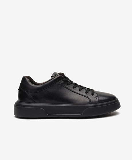 Erkek Siyah Hakiki Deri Sneaker Ayakkabı