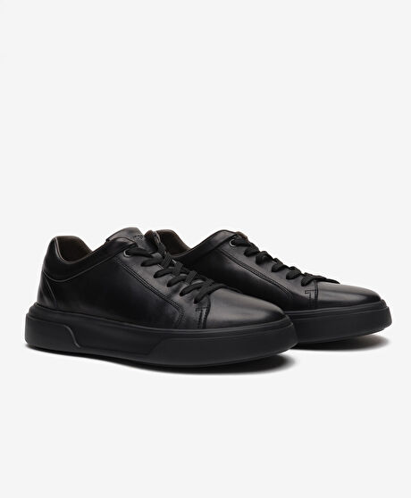 Erkek Siyah Hakiki Deri Sneaker Ayakkabı