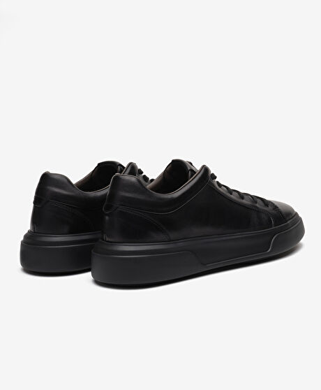 Erkek Siyah Hakiki Deri Sneaker Ayakkabı
