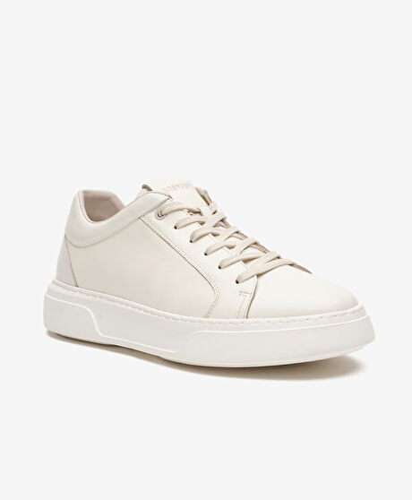 Erkek Kırık Beyaz Hakiki Deri Sneaker Ayakkabı