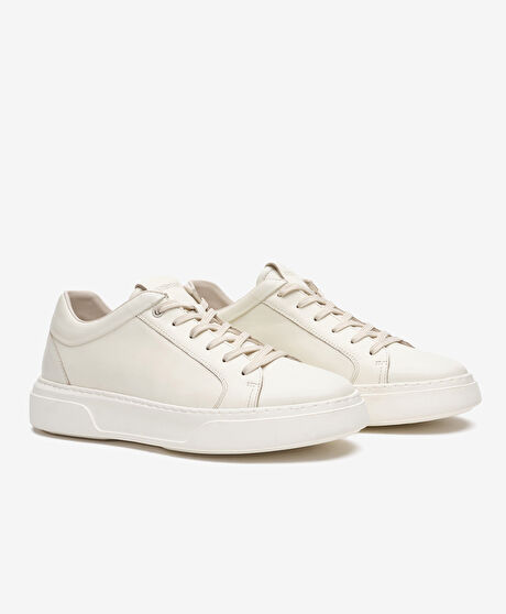 Erkek Kırık Beyaz Hakiki Deri Sneaker Ayakkabı