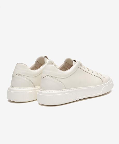 Erkek Kırık Beyaz Hakiki Deri Sneaker Ayakkabı