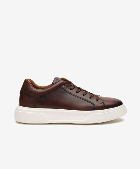 Erkek Kahverengi Hakiki Deri Sneaker Ayakkabı