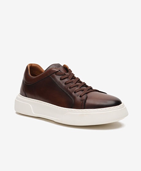 Erkek Kahverengi Hakiki Deri Sneaker Ayakkabı