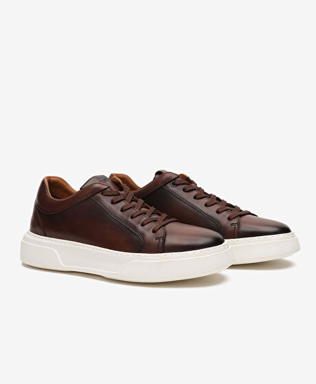 Erkek Kahverengi Hakiki Deri Sneaker Ayakkabı