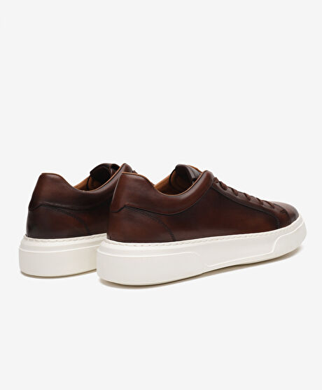 Erkek Kahverengi Hakiki Deri Sneaker Ayakkabı