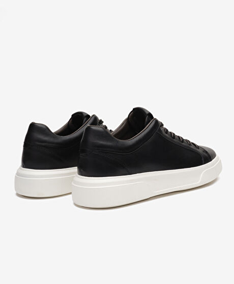 Erkek Siyah Hakiki Deri Sneaker Ayakkabı